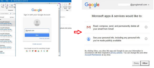 Microsoft Apps Permission to Access Google