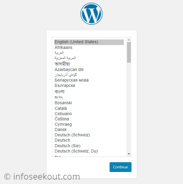 WordPress Setup Language Selection